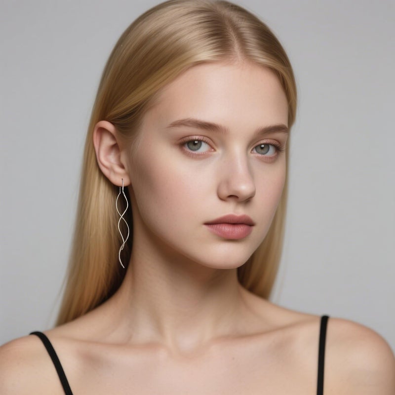 Reffeer Solid 925 Sterling Silver Double Linear Curved Tassel Earrings Threader Drop Dangle Earrings Perfect For Women - Image 2